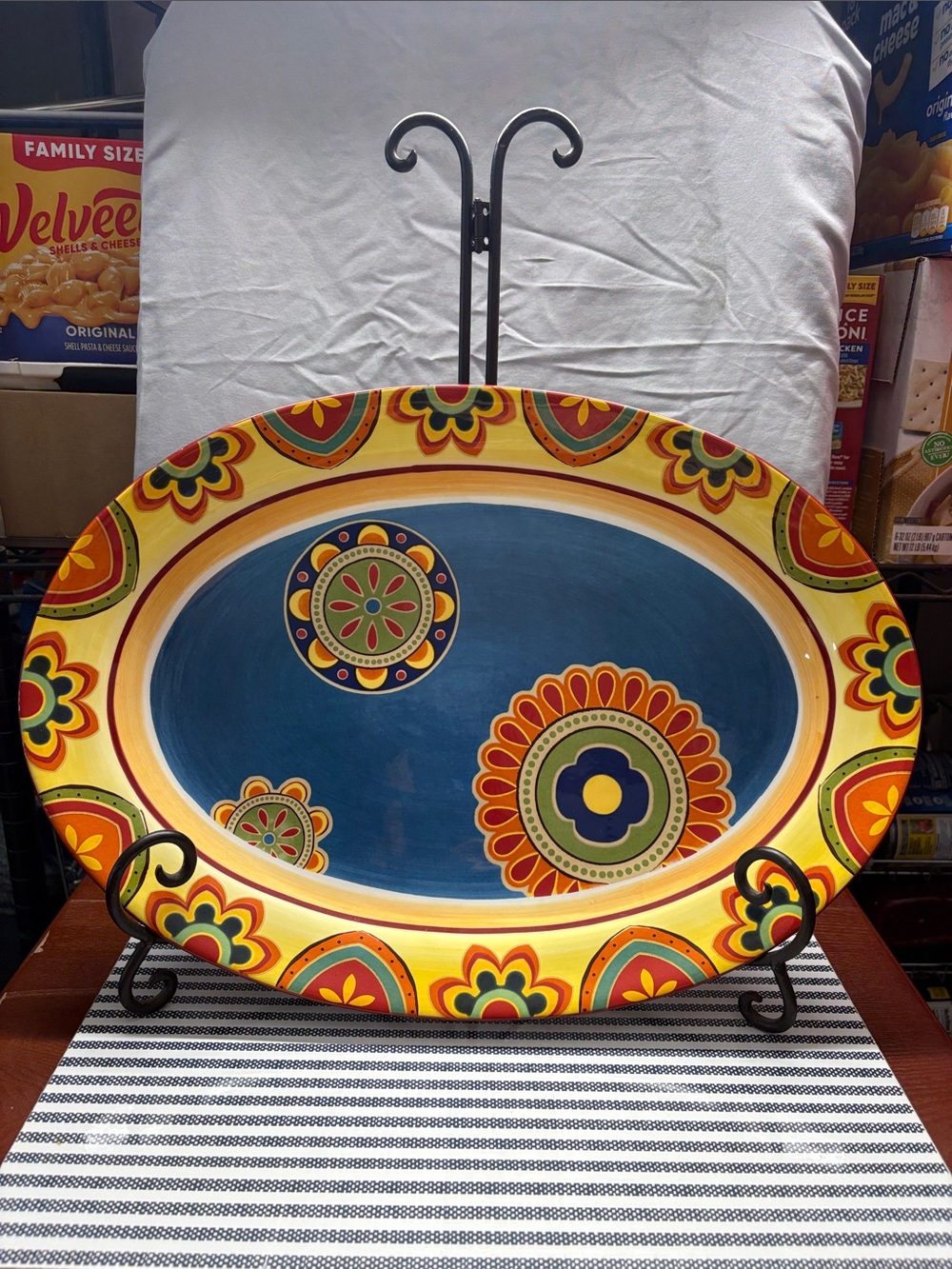 Pier 1 Large Decorative Serving Platter in Blue, Yellow, Orange, Green